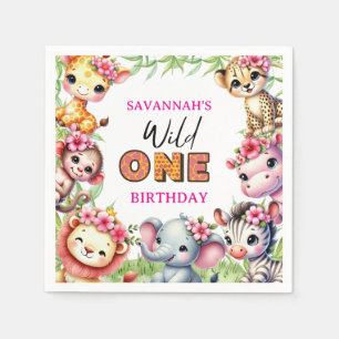 Girl Wild One Jungle Safari Birthday Napkin