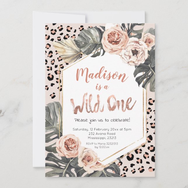 Girl Wild One Leopard Print Birthday Invitation (Front)
