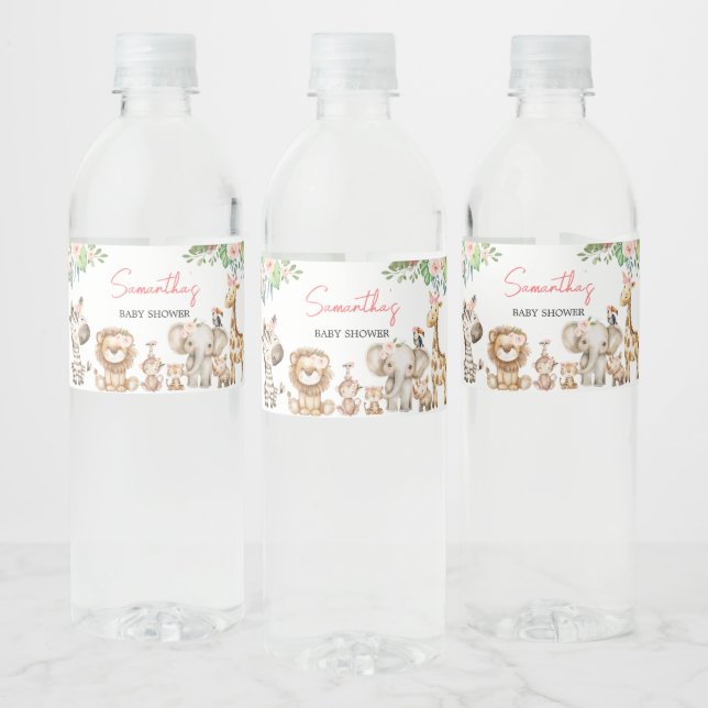 Girl Wild One Safari Baby Shower Water Bottle Label (Bottles)