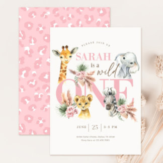 Girl Wild One Safari Birthday Invitation Jungle 