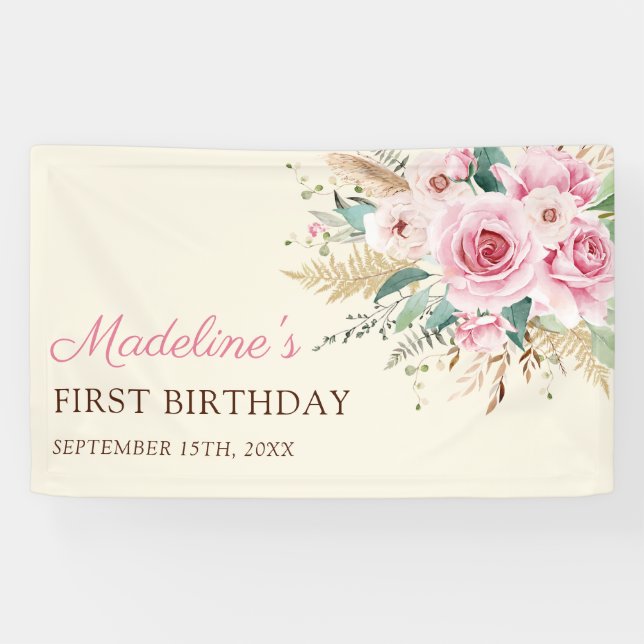 Girl Wildflower 1st Birthday Party Banner (Horizontal)