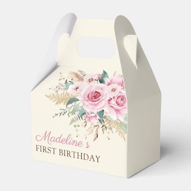 Girl Wildflower 1st Birthday Party Favor Box (Front Side)