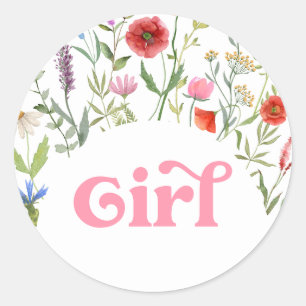 Girl Wildflower Baby Shower Game  Classic Round Sticker