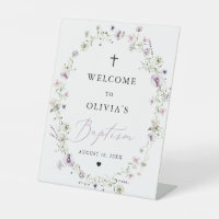 Girl Wildflower Baptism Welcome Pedestal Sign