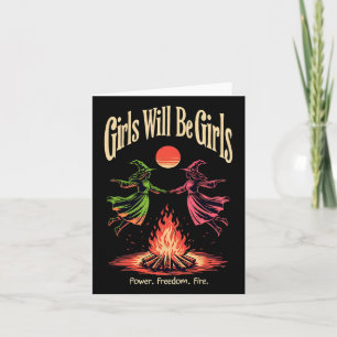 Girl Will Witch Be Girls Feminist Halloween Witch  Card