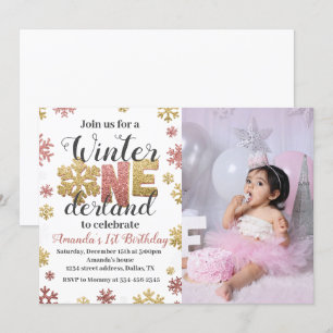 Girl Winter Onederland Birthday Invitation Photo