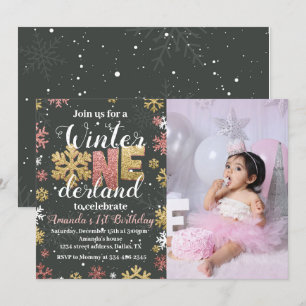 Girl Winter Onederland Birthday Invitation Photo