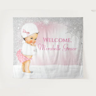 Girl Winter Wonderland Baby Shower Backdrop Tapestry