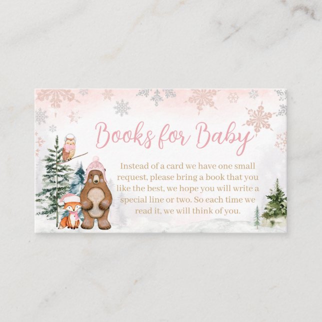 Girl Winter Woodland Baby Shower Books for Baby Enclosure Card (Front)