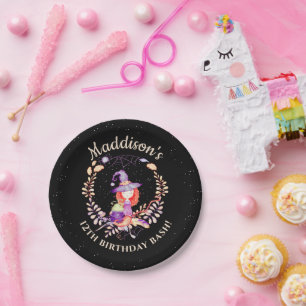 Girl Witch Birthday Watercolor  Paper Plate