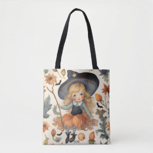 Girl Witch Personalized Halloween Candy Tote Bag