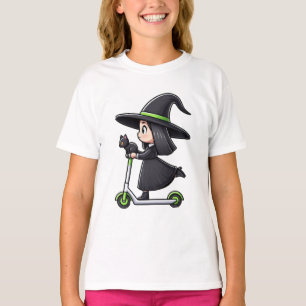 Girl Witch with Cat ridding a Scooter T-Shirt