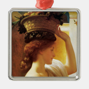 Girl With a Basket of Fruit (by Frederic Leighton) Metal Ornament