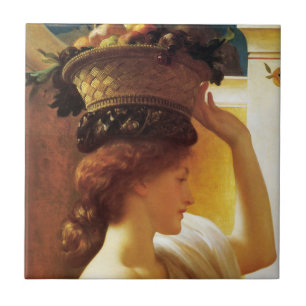 Girl With a Basket of Fruit (by Frederic Leighton) Tile