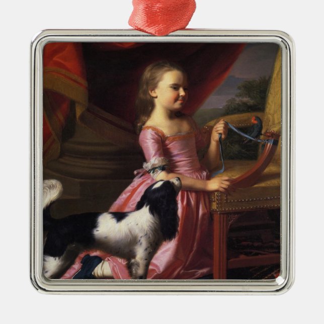 Girl with a Bird and a Dog (John Singleton Copley) Metal Ornament (Front)