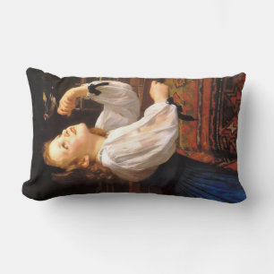 Girl with a Bird (by William-Adolphe Bouguereau) Lumbar Pillow