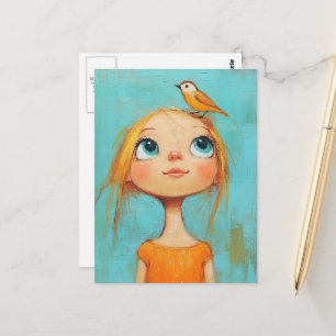 Girl With a Bird on Her Head Postcard