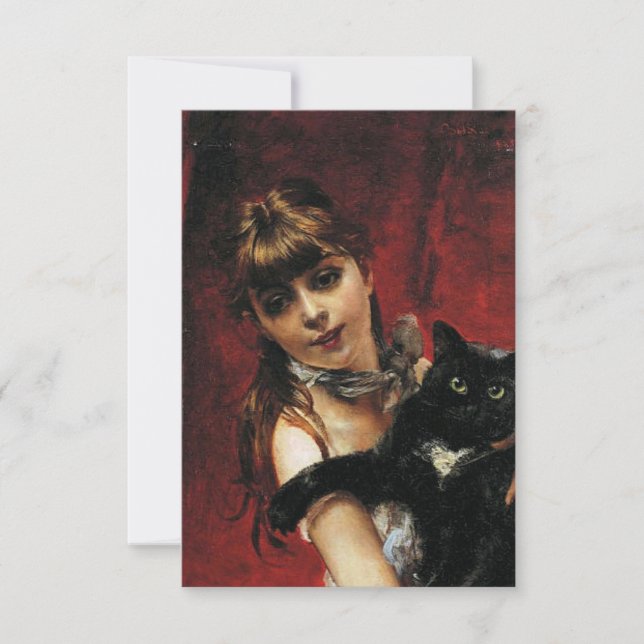 Girl With a Black Cat in Her Arms Card (Front)