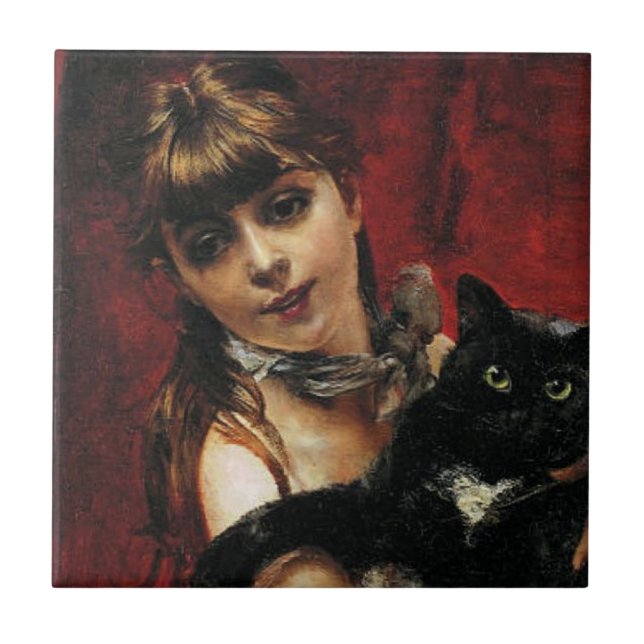 Girl With a Black Cat in Her Arms Tile (Front)