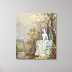 Girl with a Book Seated in a Park, c.1750 (oil on Canvas Print