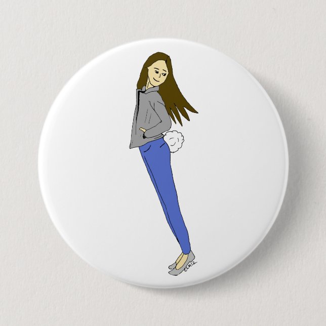 girl with a bunny tail 3 inch round button (Front)