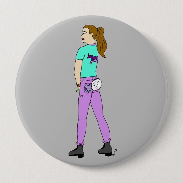 girl with a bunny tail   4 inch round button (Front)
