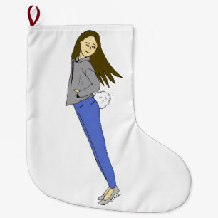 girl with a bunny tail large christmas stocking