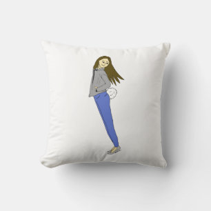 girl with a bunny tail throw pillow
