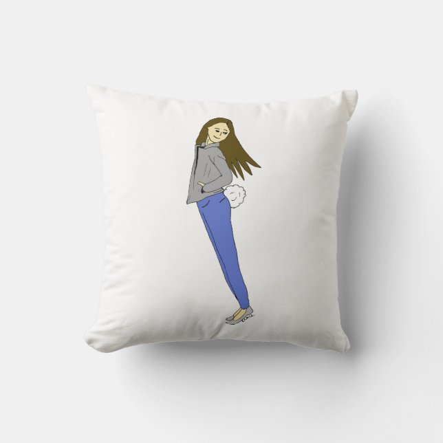 girl with a bunny tail throw pillow (Front)