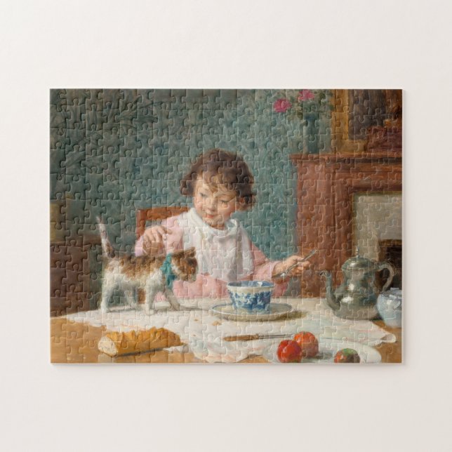 Girl with a Cat | Victor Gabriel Gilbert Jigsaw Puzzle (Horizontal)