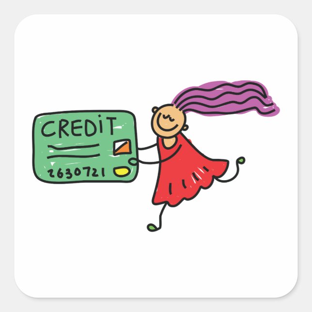 Girl With A Credit Card Square Sticker (Front)