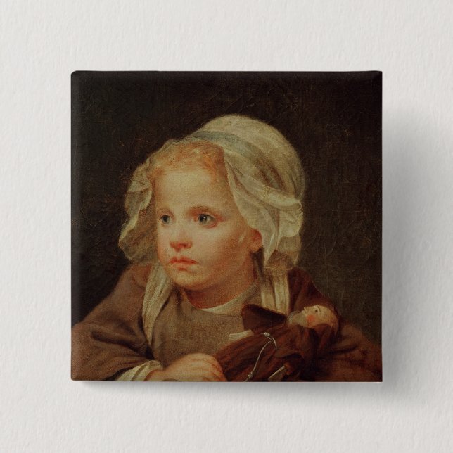 Girl with a Doll 2 Inch Square Button (Front)