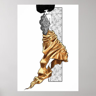 "Girl with a Fan"  Illustration Art Nouveau Poster