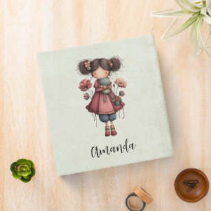 Girl with A Frog Doll Cute Whimsical Binder