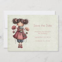 Girl with A Frog Doll Cute Whimsical Birthday