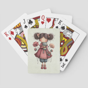 Girl with A Frog Doll Cute Whimsical Playing Cards