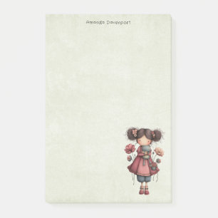 Girl with A Frog Doll Cute Whimsical Post-it Notes