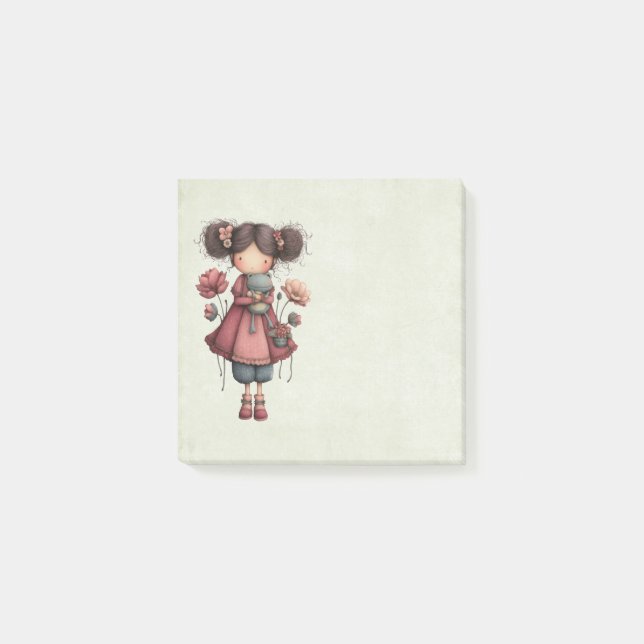 Girl with A Frog Doll Cute Whimsical Post-it Notes (Front)