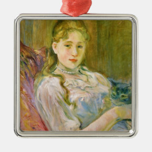 Girl with a Grey Pet Cat (by Berthe Morisot) Metal Ornament
