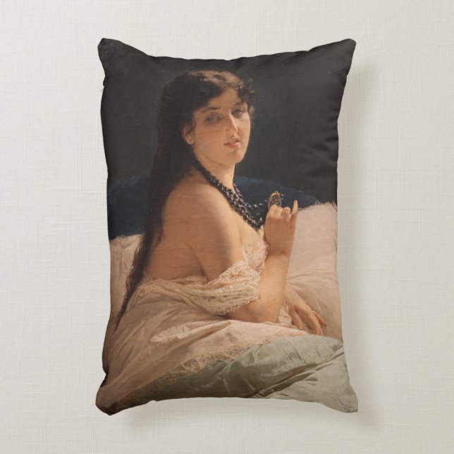Girl with a Medallion (by Gerolamo Induno) Accent Pillow (Front(Vertical))