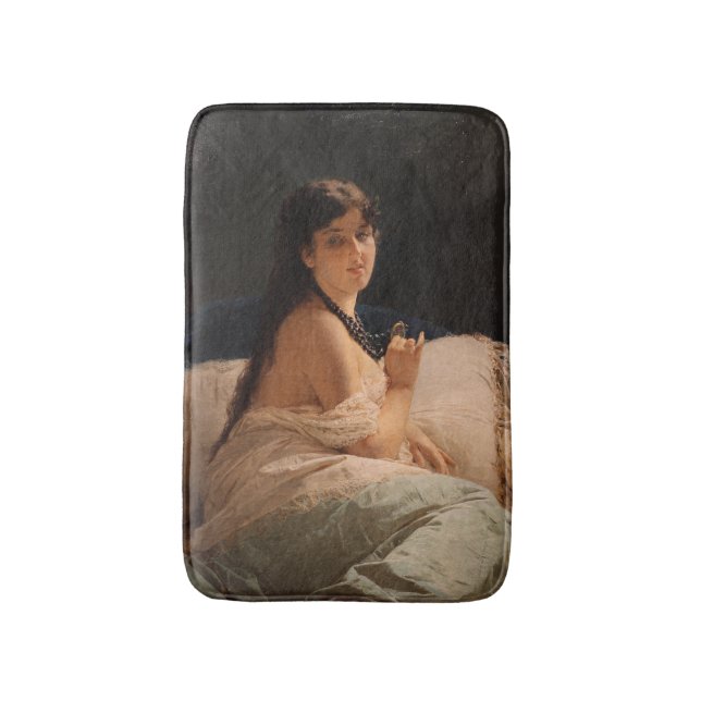 Girl with a Medallion (by Gerolamo Induno) Bath Mat (Front Vertical)