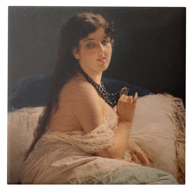 Girl with a Medallion (by Gerolamo Induno) Tile (Front)