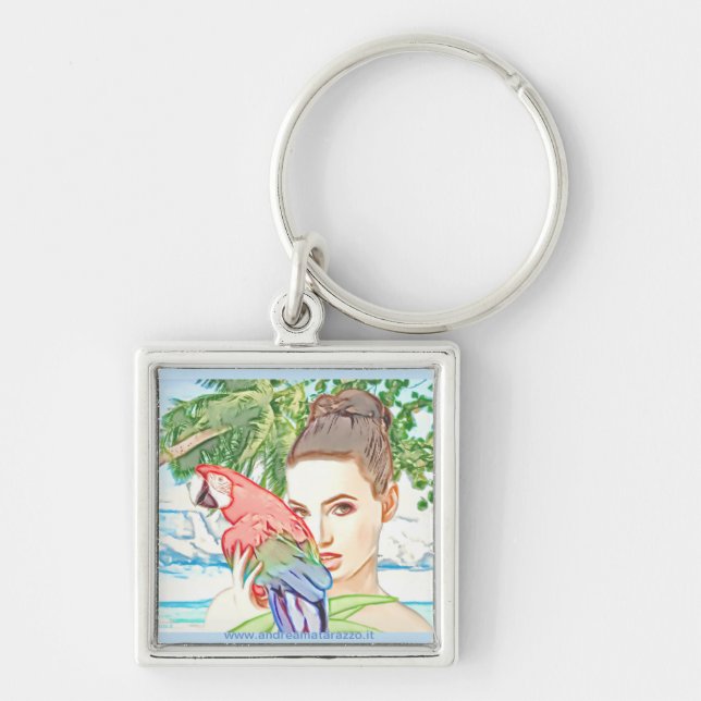 Girl with a parrot   keychain (Front)