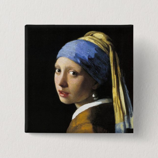 Girl With a Pearl Earring 2 Inch Square Button (Front)