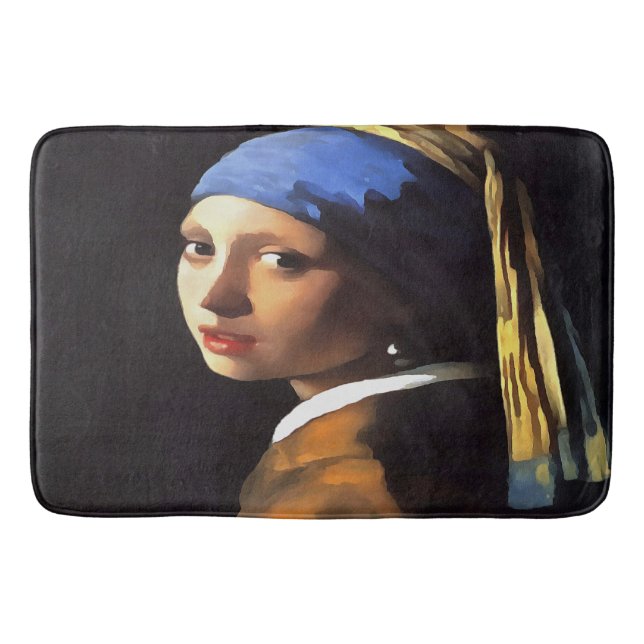 Girl with a Pearl Earring After Johannes Vermeer Bath Mat (Front)