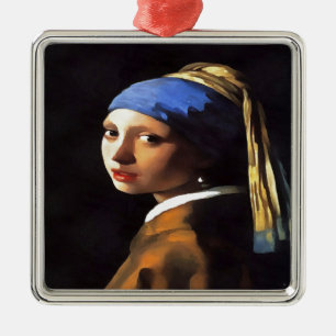 Girl with a Pearl Earring After Johannes Vermeer Metal Ornament