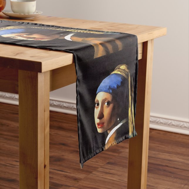 Girl with a Pearl Earring After Johannes Vermeer Short Table Runner (In Situ)