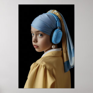 Girl with a Pearl Earring and Blue Headphones Auti Poster