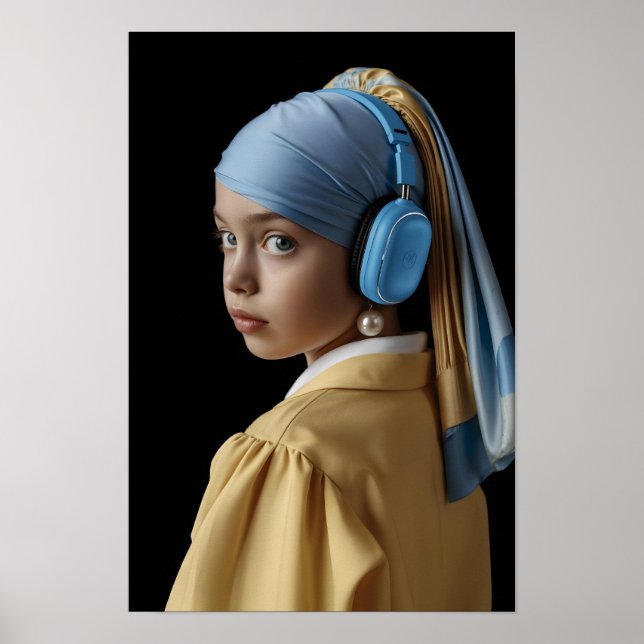 Girl with a Pearl Earring and Blue Headphones Auti Poster (Front)