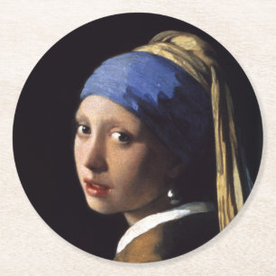 Girl With A Pearl Earring by Johannes Vermeer Round Paper Coaster